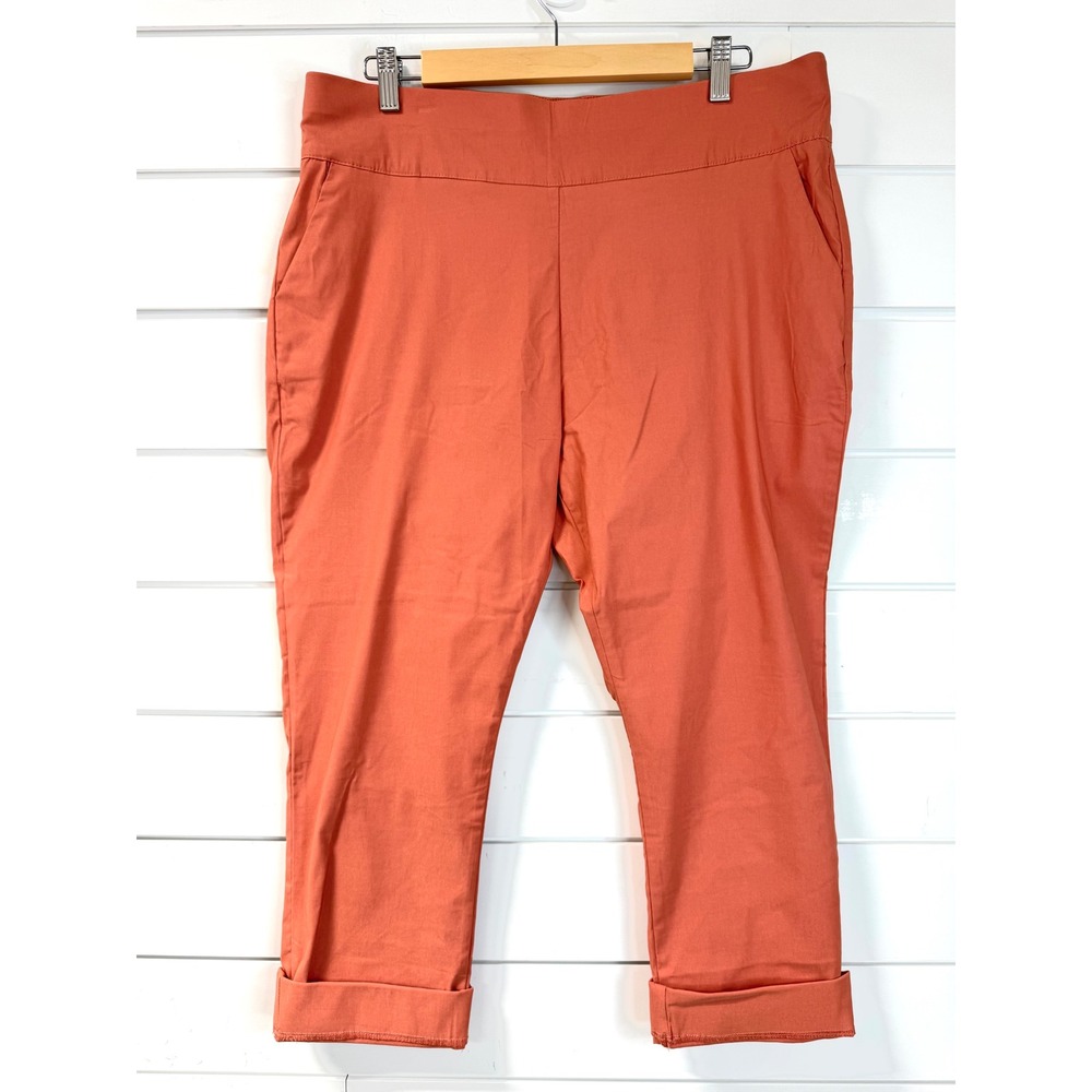 HDE Womens XL Burnt Orange Capri Pants Pull On Stretch Cuffed Trousers XL